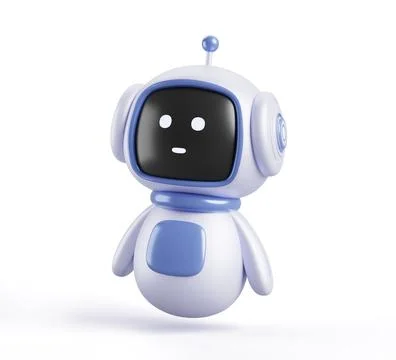 3d cute friendly robot render icon. AI chatbot character with face on digital Stock Illustration