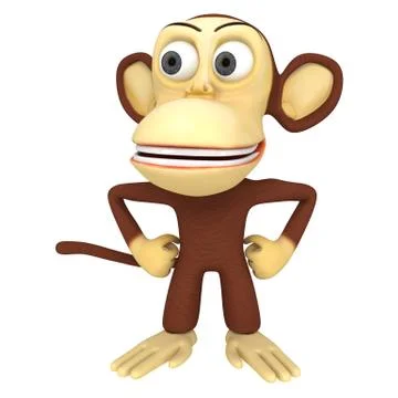 3d cute monkey with arms akimbo Illustrazione stock