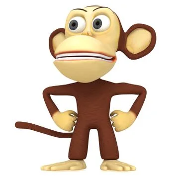 3d cute monkey with arms akimbo Stock Illustration