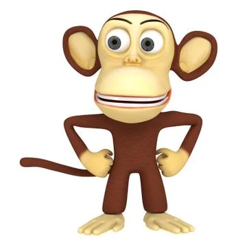 3d cute monkey with arms akimbo Stock Illustration
