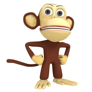 3d cute monkey with arms akimbo 스톡 일러스트