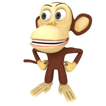 3d cute monkey with arms akimbo 스톡 일러스트