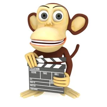 3d cute monkey with clapper board 스톡 일러스트