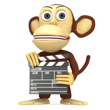 3d cute monkey with clapper board Stock Illustration