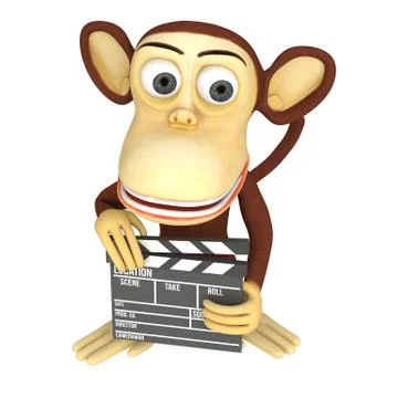 3d cute monkey with clapper board 스톡 일러스트