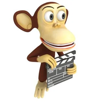 3d cute monkey with clapper board Stock Illustration