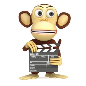 3d cute monkey with clapper board 스톡 일러스트