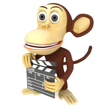 3d cute monkey with clapper board Illustrazione stock