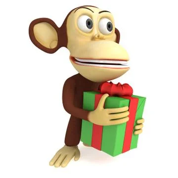 3d cute monkey with gift Stock Illustration