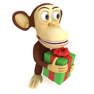 3d cute monkey with gift Stock Illustration