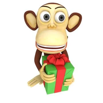 3d cute monkey with gift Illustrazione stock