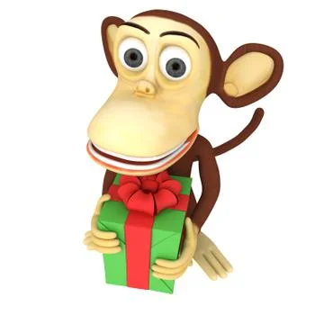 3d cute monkey with gift Stock Illustration