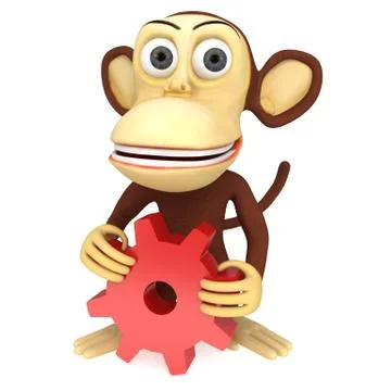 3d cute monkey with red gear Stock Illustration