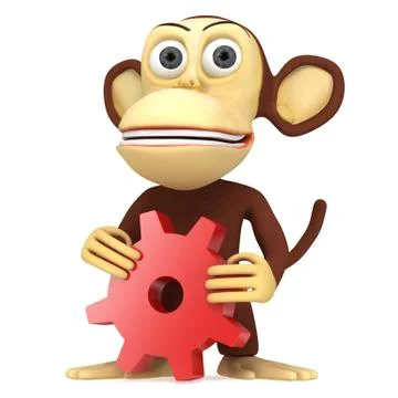 3d cute monkey with red gear Illustrazione stock