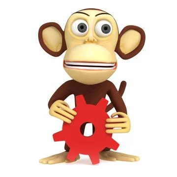 3d cute monkey with red gear 스톡 일러스트