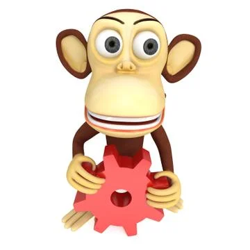 3d cute monkey with red gear Stock Illustration