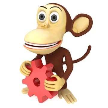 3d cute monkey with red gear Stock Illustration