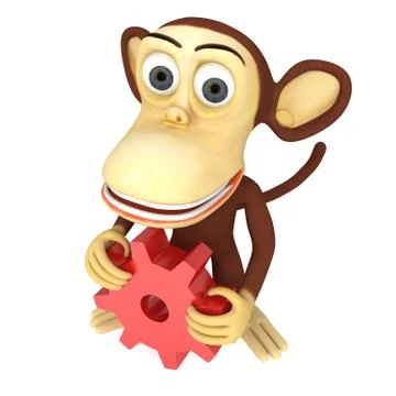 3d cute monkey with red gear Stock Illustration