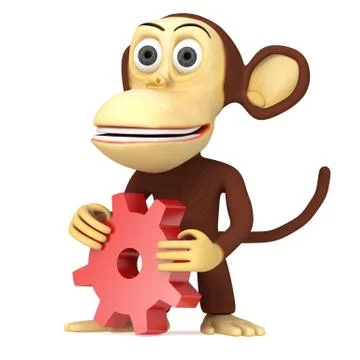 3d cute monkey with red gear Stock Illustration