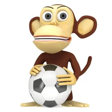 3d cute monkey with soccer ball Stock Illustration