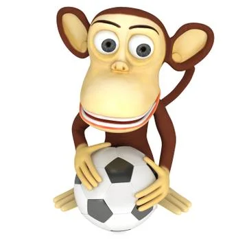 3d cute monkey with soccer ball 스톡 일러스트