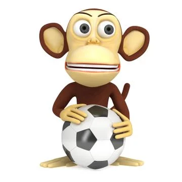 3d cute monkey with soccer ball Stock Illustration