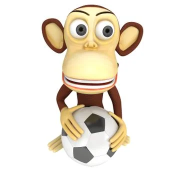 3d cute monkey with soccer ball Stock Illustration