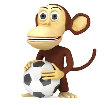 3d cute monkey with soccer ball Stock Illustration