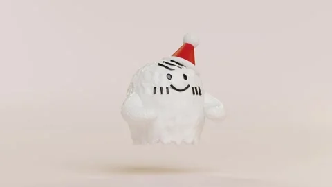 3d cute monster, white cute ghost with santa claus hat isolated on cream ba.. Video stock 285832013