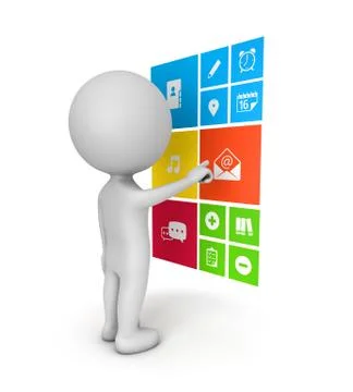 3d cute people- touch interface Illustrazione stock