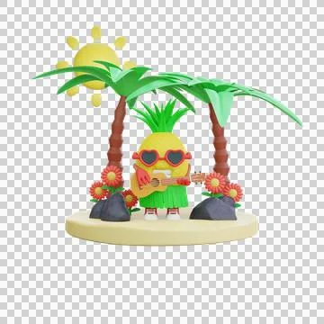 3D cute pineapple character summer vacation Stock Illustration