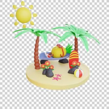3D cute pineapple character summer vacation Stock Illustration