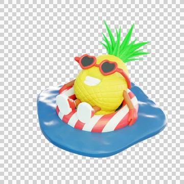 3D a cute pineapple summer vacation Illustrazione stock