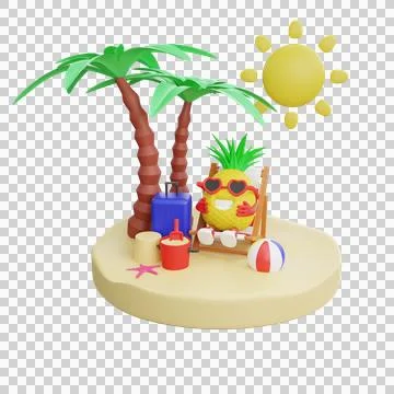3D a cute pineapple summer vacation Stock Illustration