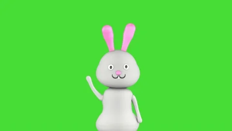 3d cute rabbit character waving its paw on green screen background. Stock Footage 226419457