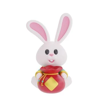 3D cute rabbit holding red fortune bag isolated, decoration for Chinese new.. Stock Illustration