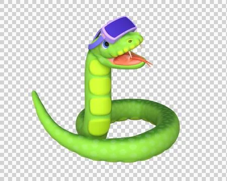3D cute snake in virtual reality glasses. 3d rendering Illustrazione stock