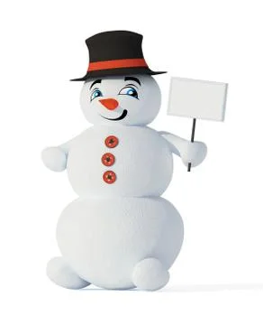 3d cute snowman with empty blank Stock Illustration
