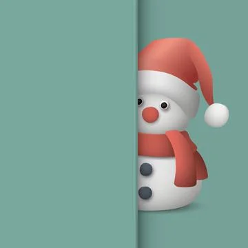 3D cute snowman on turquoise square background is half overlaid with anothe.. Stock Illustration