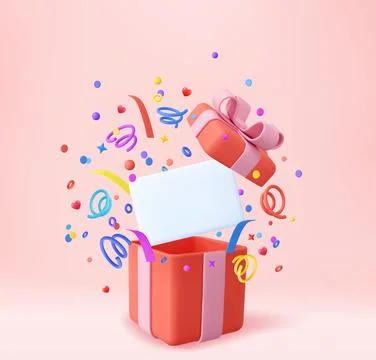 3d Cute Surprise Gift Box With Falling Confetti Stock Illustration