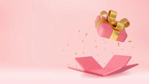 3d Cute Surprise Gift Box With Falling Confetti Illustrazione stock