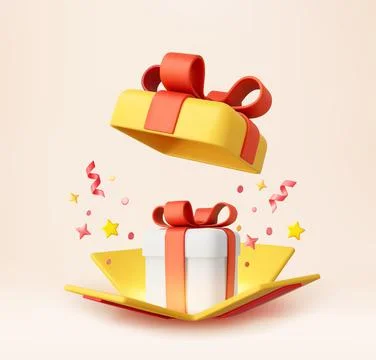 3d Cute Surprise Gift Box With Falling Confetti Stock Illustration