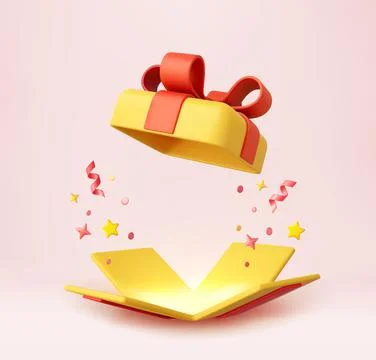 3d Cute Surprise Gift Box With Falling Confetti 스톡 일러스트
