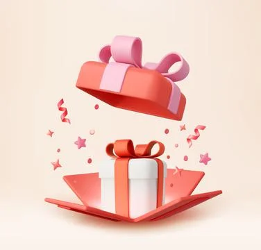 3d Cute Surprise Gift Box With Falling Confetti Illustrazione stock
