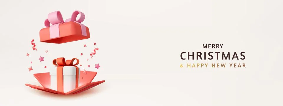 3d Cute Surprise Gift Box With Falling Confetti 스톡 일러스트