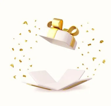 3d Cute Surprise Gift Box With Falling Confetti Stock Illustration