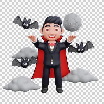 3d cute Vampire doing scary pose while flying halloween design Stock Illustration