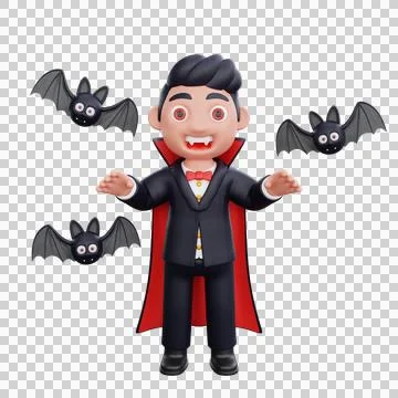 3d cute Vampire doing scary trick halloween design Stock Illustration
