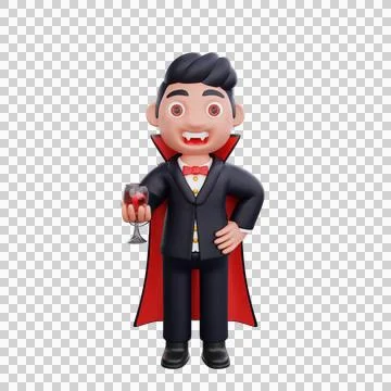3d cute Vampire drinking wine halloween design Stock Illustration