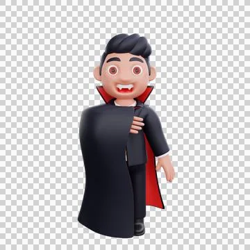 3d cute Vampire hiding behind cape halloween design Stock Illustration